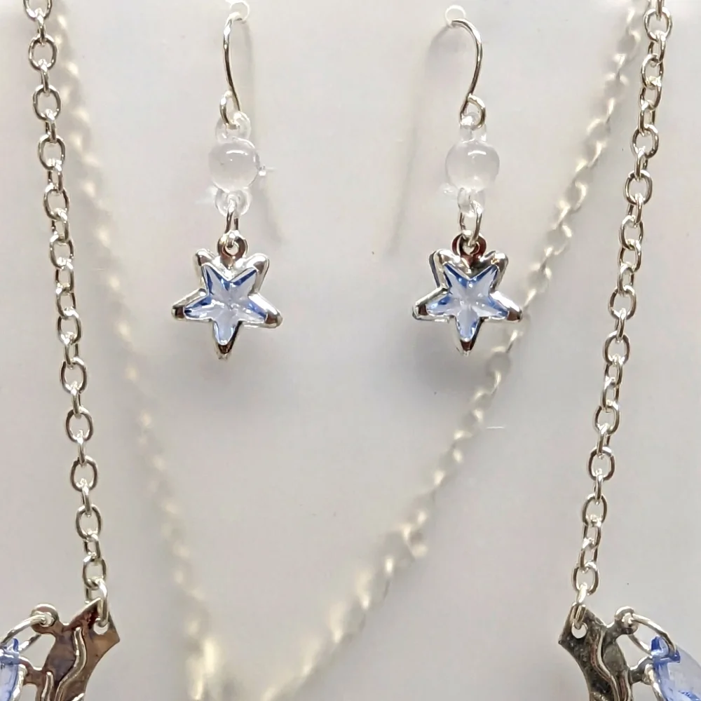 Necklace and Earrings Set - Silver & Blue Stars